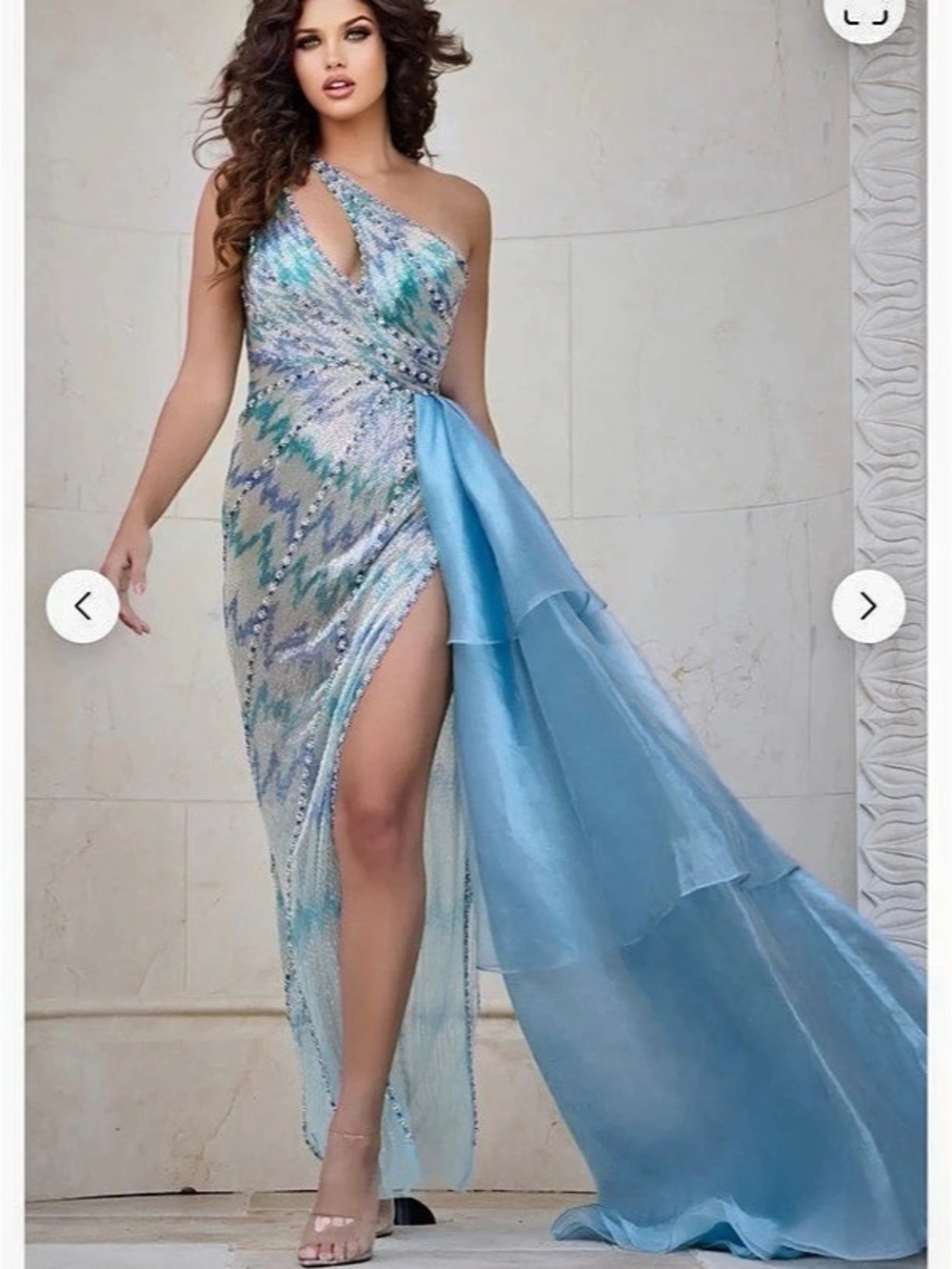 Jovani 22853 Light Blue One Shoulder Sequin Prom Dress Size 6